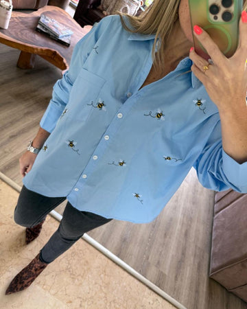 Camisa Abejas Azul Oversize
