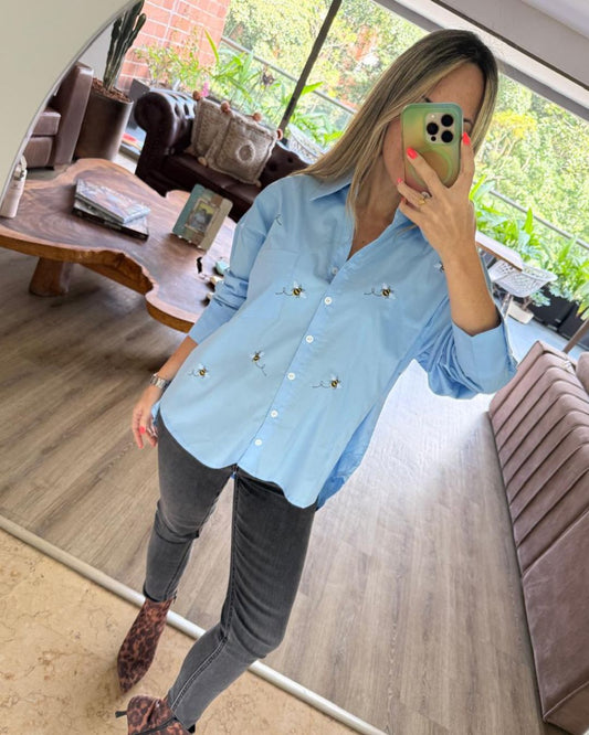 Camisa Abejas Azul Oversize
