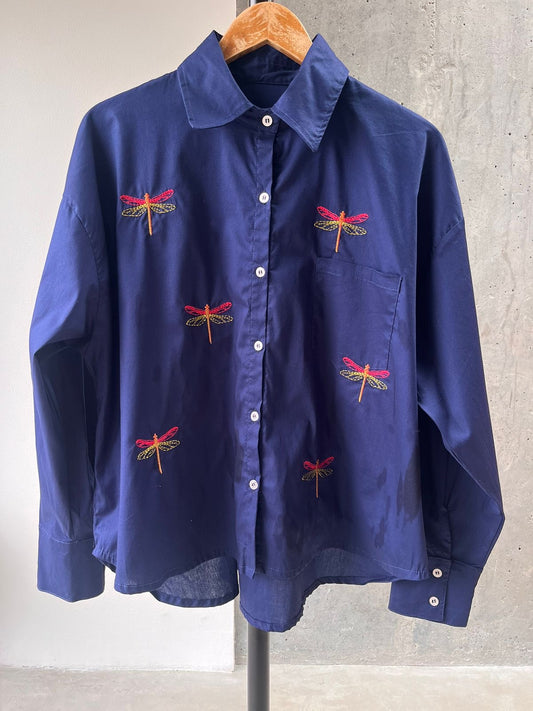 Camisa Azul Libélulas Oversize