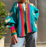 Sweater Llamas Azul Turquesa