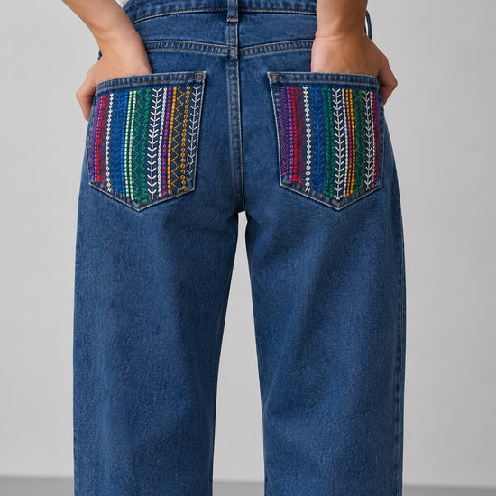 Jean Azul Bolsillos Bordados 