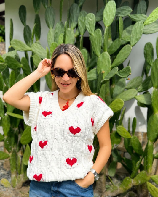 Chaleco Marfil Corazones