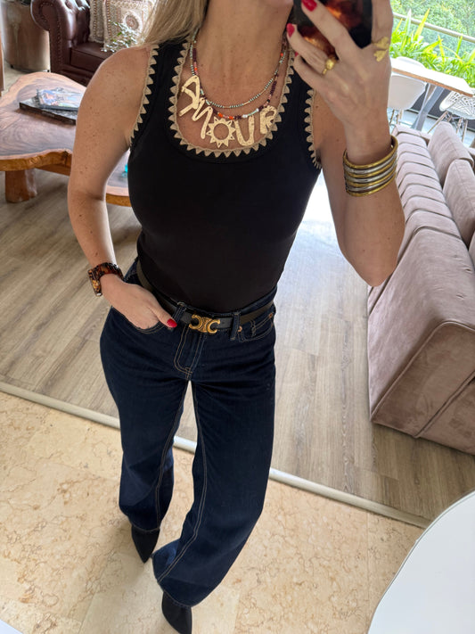Tank Top Bordado Negro 
