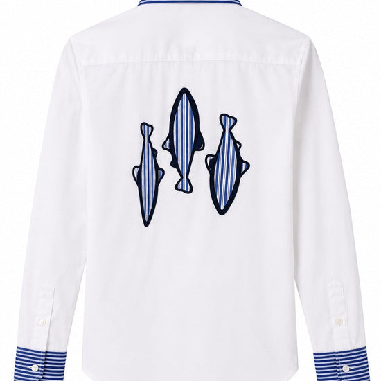 Camisa blanca en algodon de rayas peces