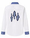 Camisa blanca en algodon de rayas peces