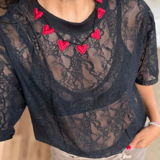 Camiseta Encaje Negra 