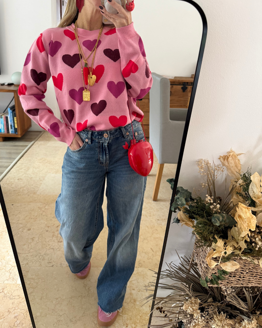Sweater Rosado Corazones (envío dos días hábiles)