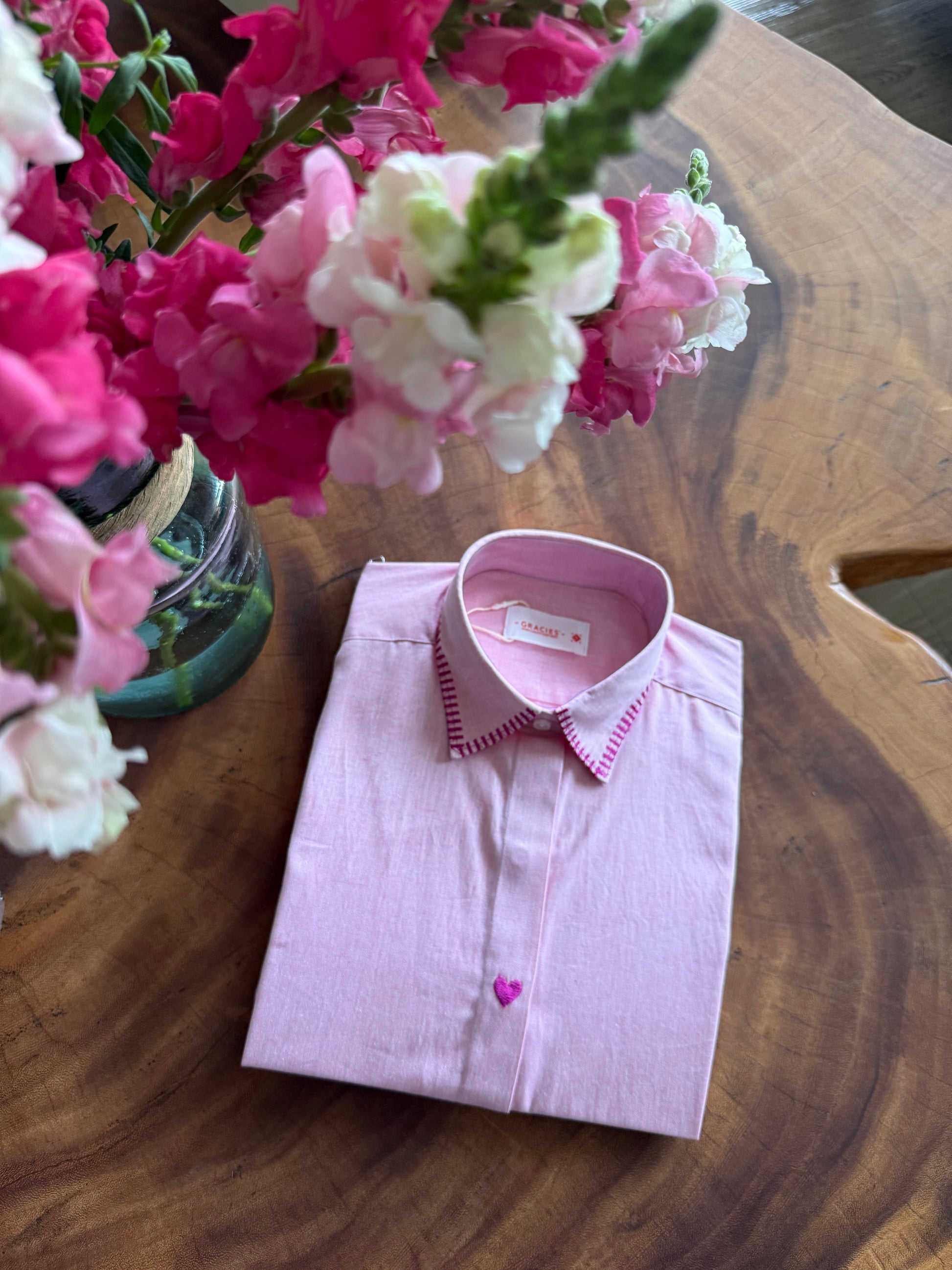 Camisa Rosa Chambray Corazones Magenta 