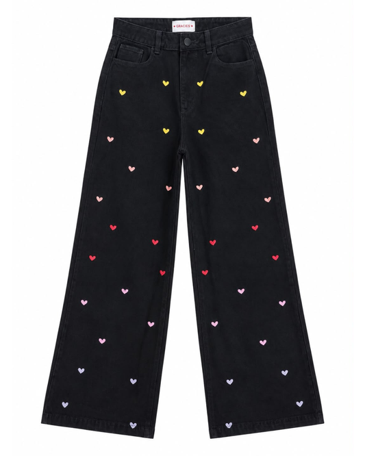 Jean Negro Corazones Colores 