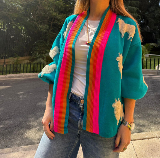 Sweater Llamas Azul Turquesa